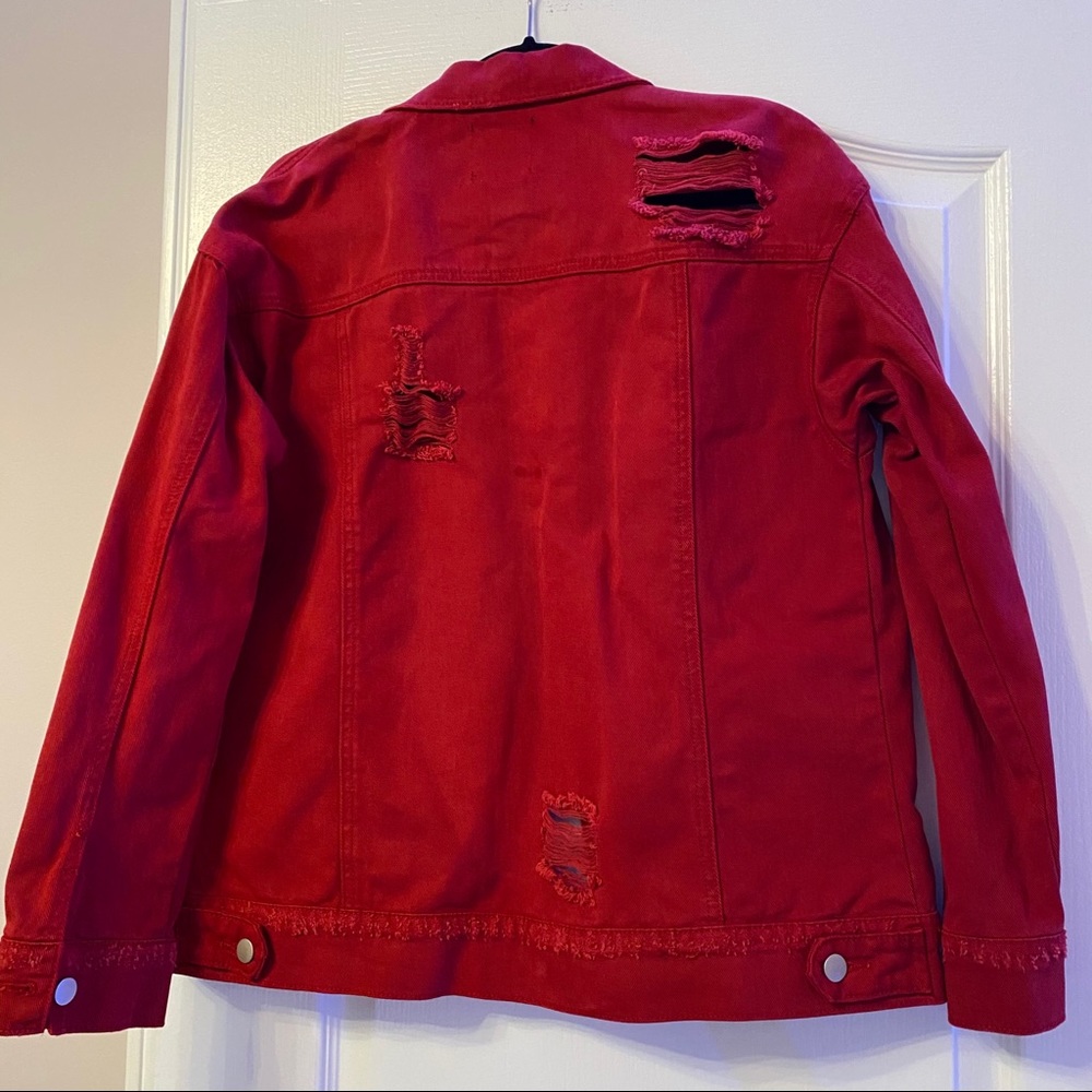 ๐ โข Red Denim Ripped Jacket - Picture 3 of 3